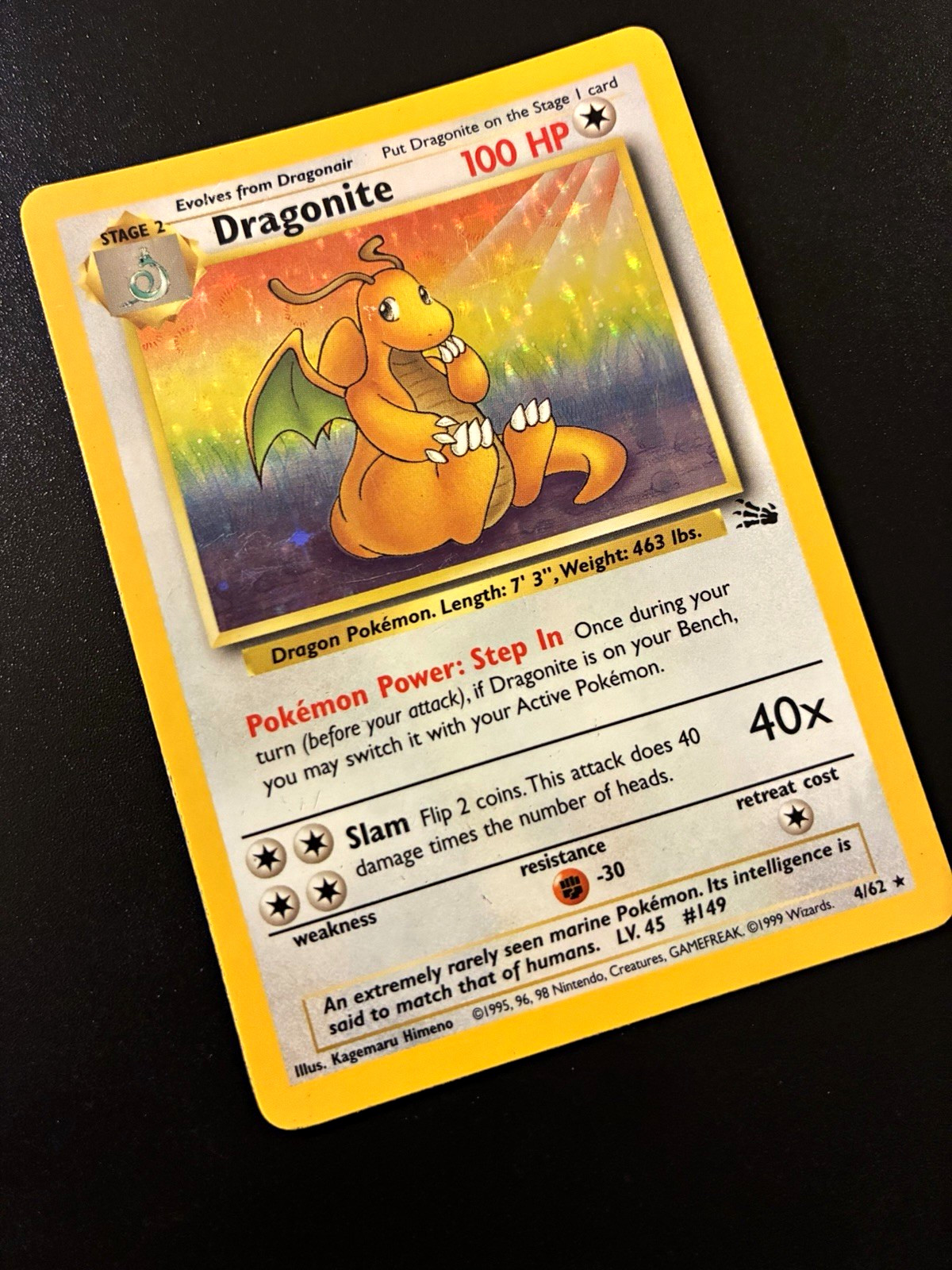 Wizards Dragonite 4/62 Fossil Holo Rare 1999 Pokémon TCG English MP