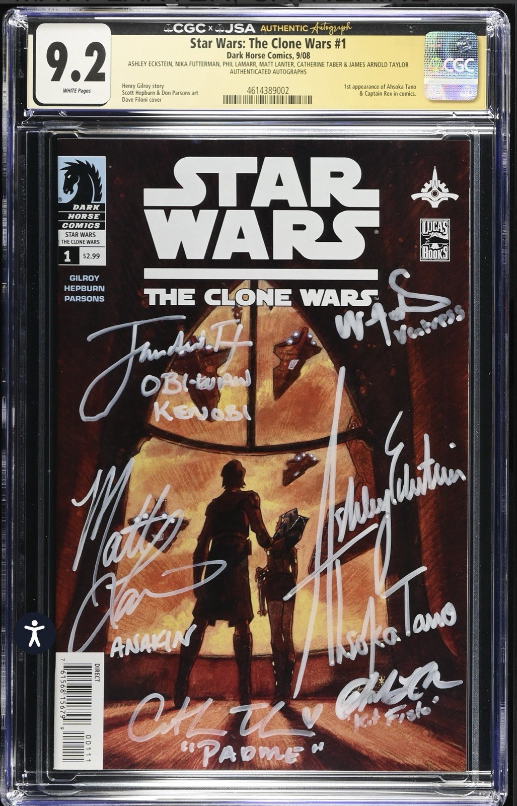 Star Wars: The Clone Wars #1 CGC 9.2 signed 6x by the Cast Star Wars: The Clone Wars #1 CGC 9.2 signed 6x by the Cast