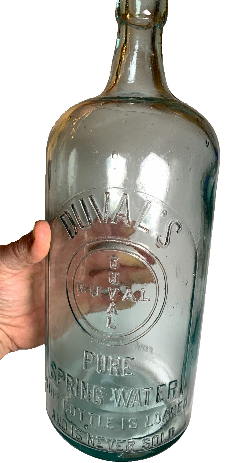 Rare Antique Blob Top Blobtop DUVAL\'S Duvals Spring Water Bottle Half Gallon