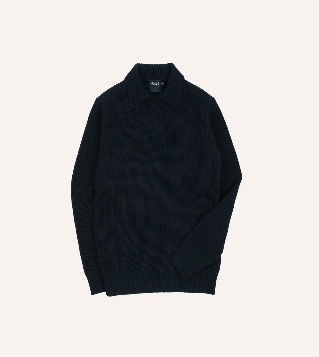 Drake\'s Navy Alpaca Lambswool Ribbed Integral Collar Jumper/Sweater, Size Small