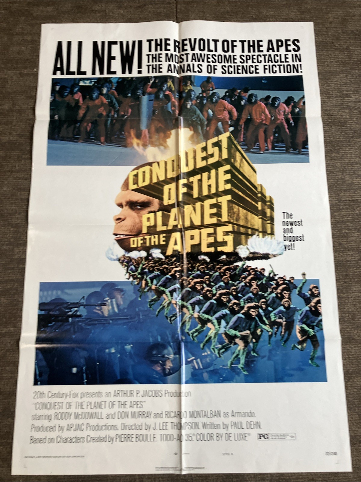 Original 1972 CONQUEST OF THE PLANET OF THE APES US 1 Sheet 27X41 Movie Poster Original 1972 CONQUEST OF THE PLANET OF THE APES US 1 Sheet 27X41 Movie Poster
