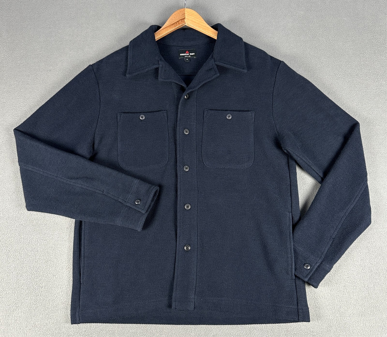 American Giant Shirt Shacket Medium Navy Blue Heavyweight Twill Minimalist Luxe