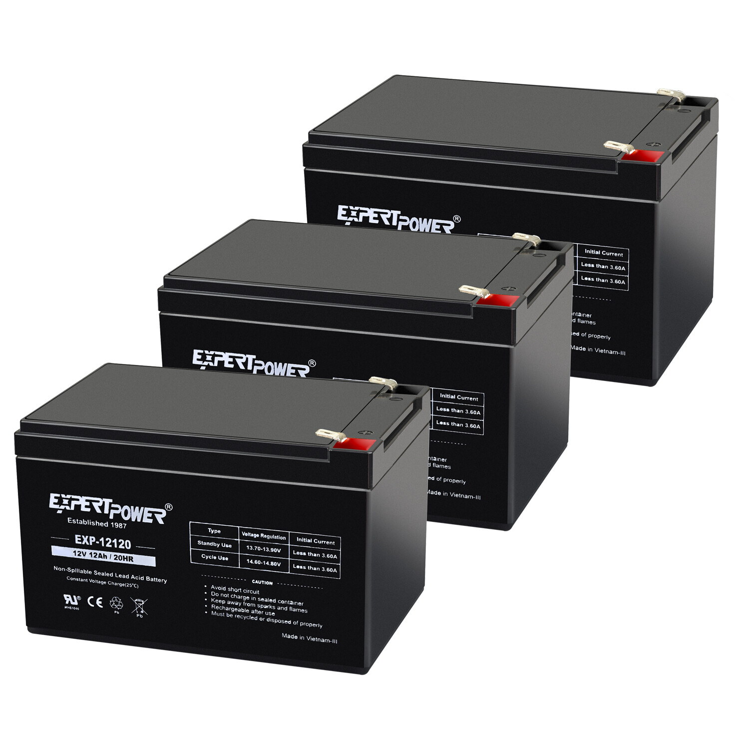 EXPERT POWER  3 Pack - 12V 12Ah F2 SEALED LEAD ACID RECHARGEABLE BATTERIES