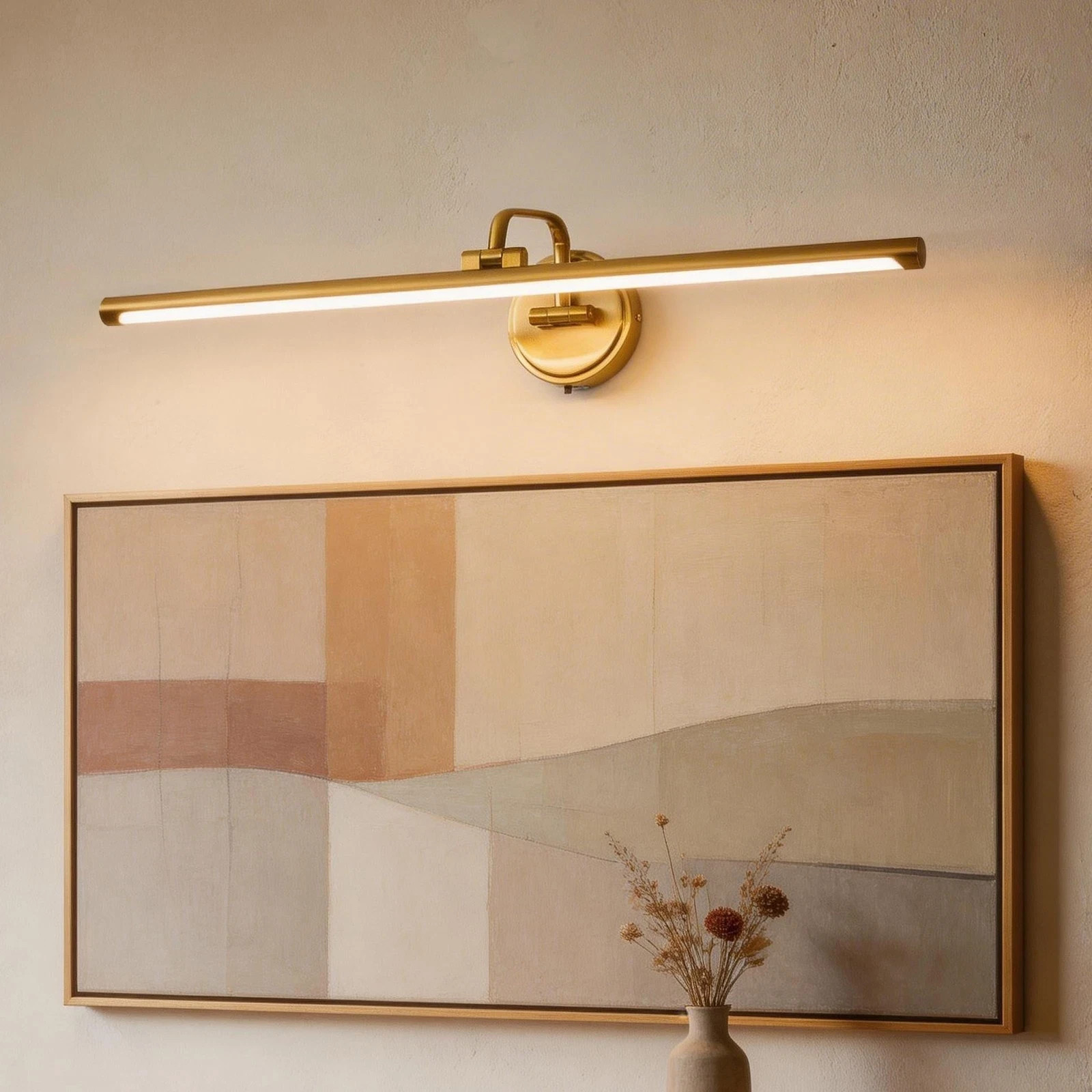 Hardwired Picture Light for Wall,32 Inch Modern Brass Dimmable Frame Light wi...