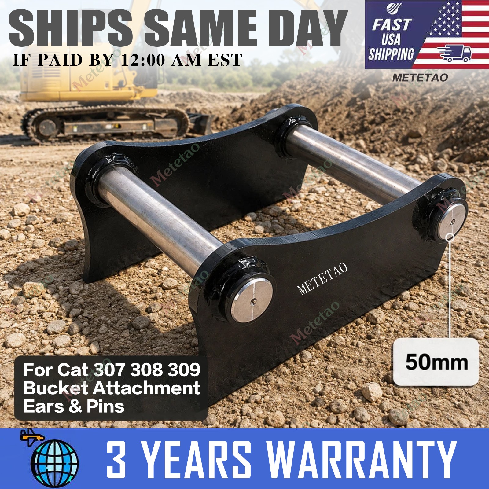 NEW For CAT 307 308 309 Excavator Bucket Attachment Ears & Pins (Diameter 50mm)