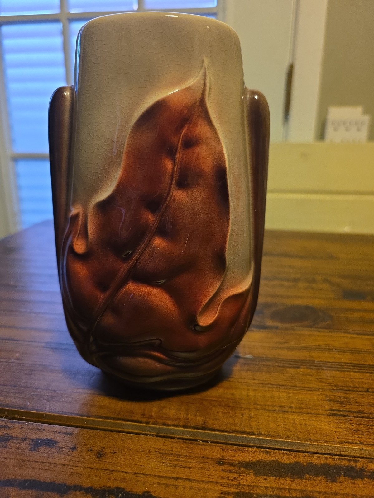 Vintage MCM Royal Copley Harmony Lane Burgundy Oak Leaf Pottery Vase Planter Vintage MCM Royal Copley Harmony Lane Burgundy Oak Leaf Pottery Vase Planter