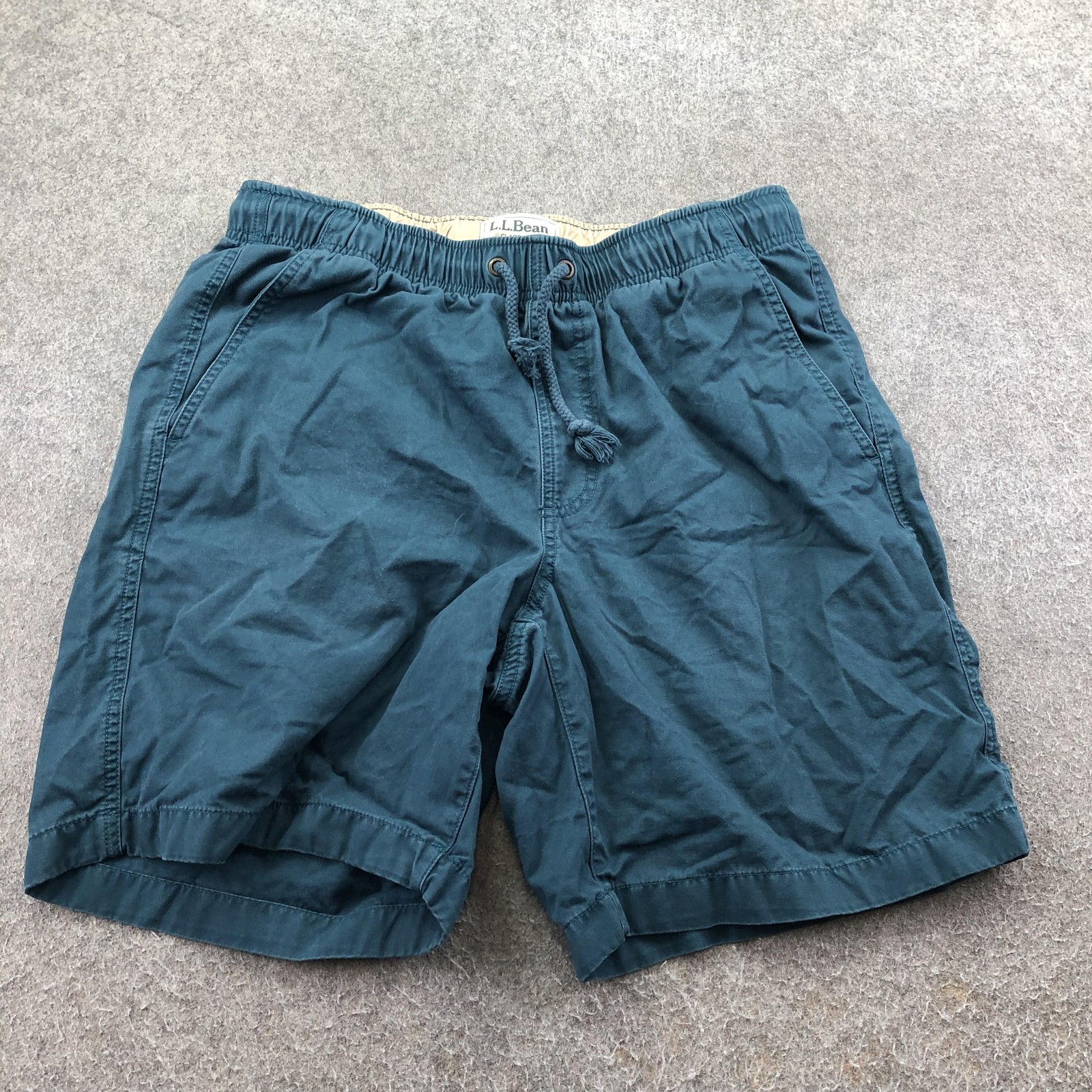 L.L. Bean Shorts Mens Medium Blue Chino Elastic Waist 10 Inseam Drawstring