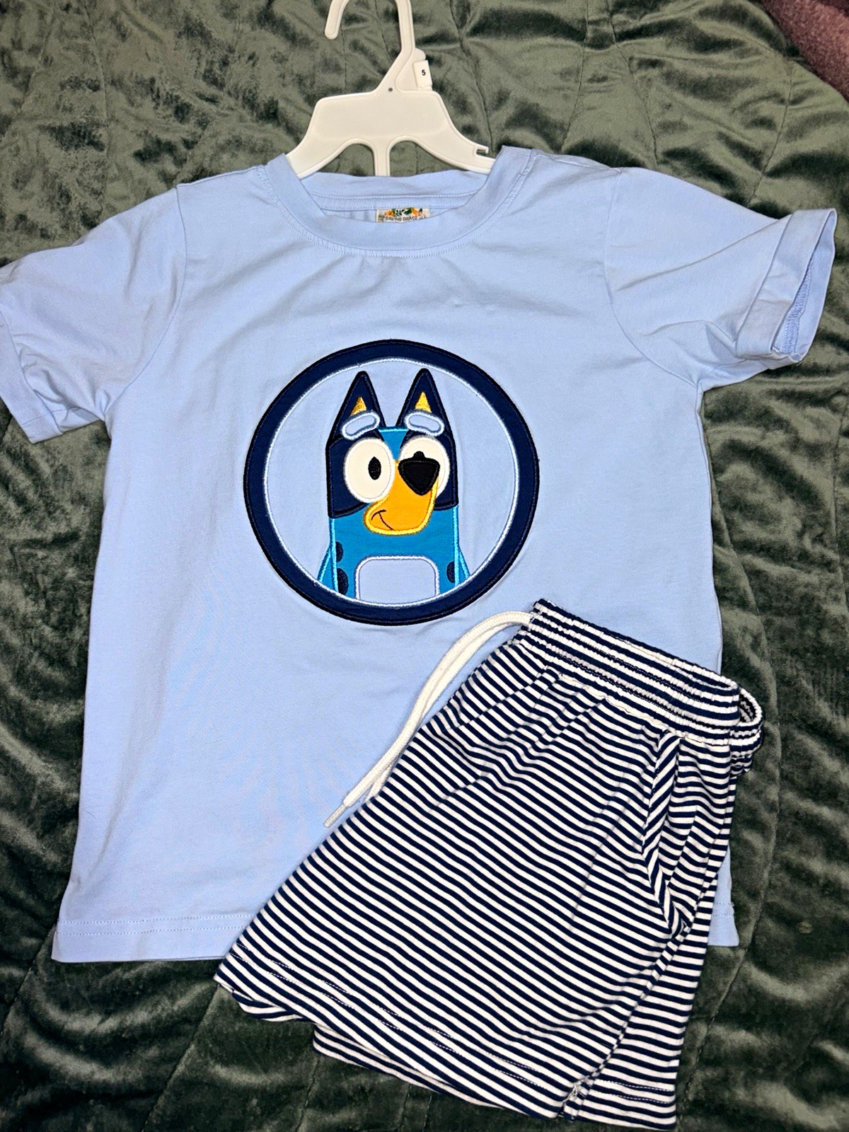 Bluey 2-Piece Shorts Set 5T Graphic Tee & Striped Shorts Blue/White Cotton