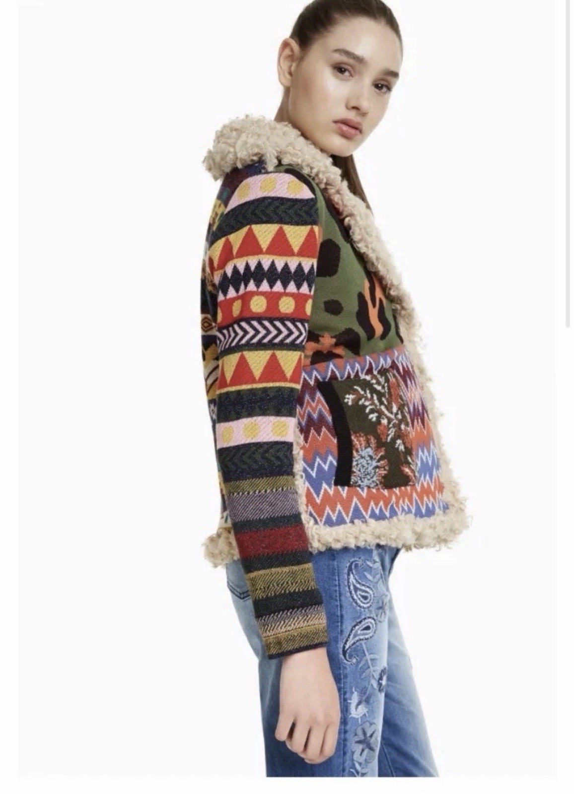 DESIGUAL Sparrow Patchwork Knit Sherpa Jacket XL Rare Boho Coat Sz M DESIGUAL Sparrow Patchwork Knit Sherpa Jacket XL Rare Boho Coat Sz M