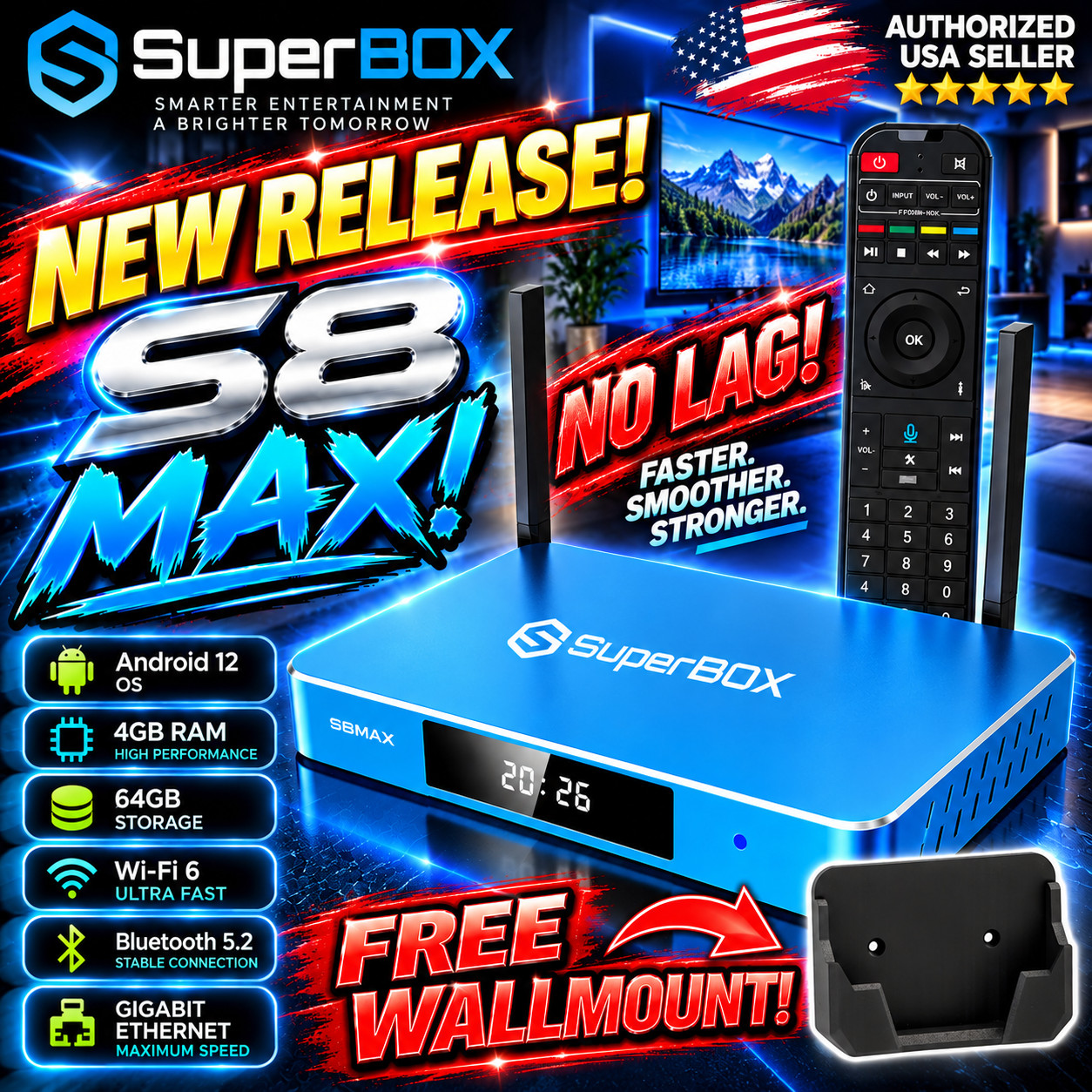 🔥🔥 NEW SUPERBOX S8 MAX FREE WALLMOUNT DVR MULTIVIEW 3X POWER S7 UPGRADE