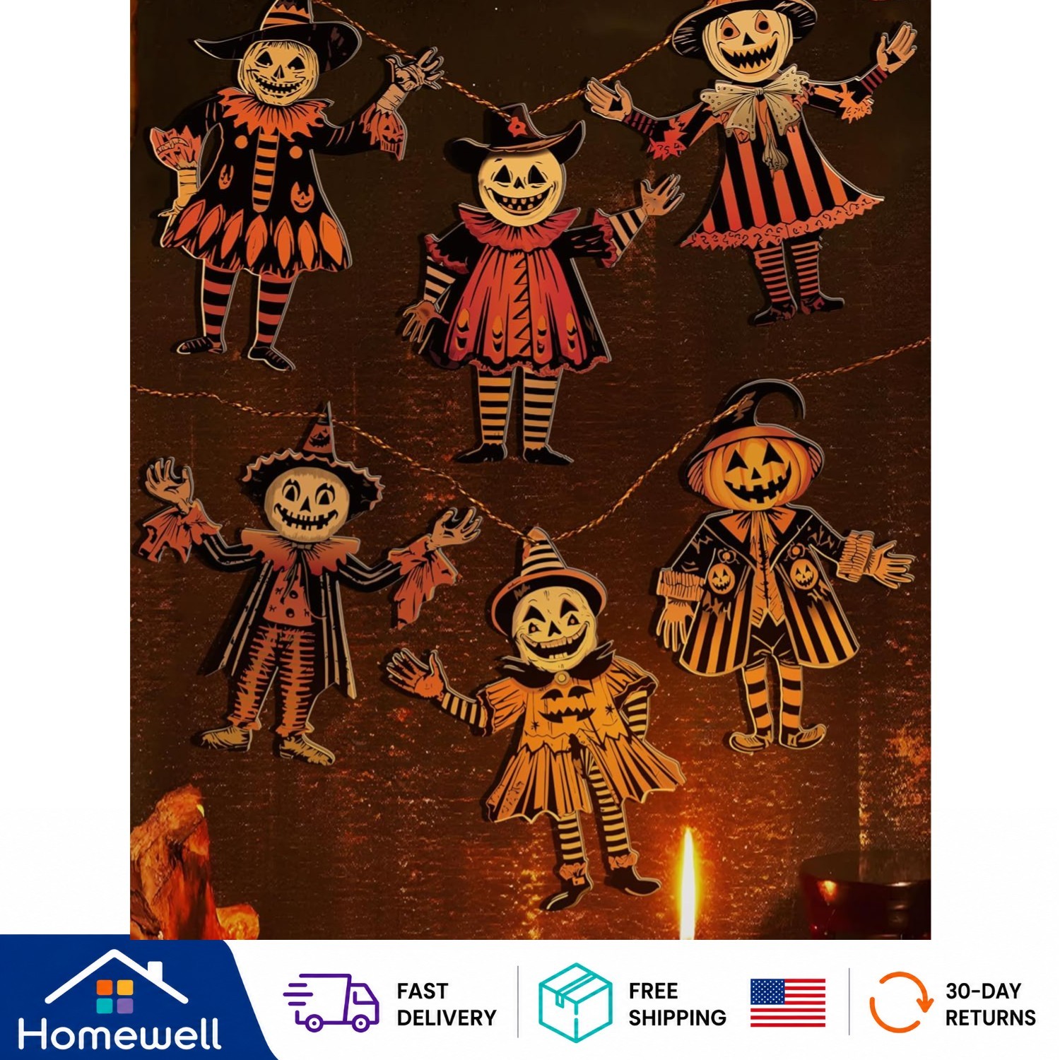 Sturdy & Stylish Vintage Halloween Wood Banner - 6 Pieces to Elevate Your Decor