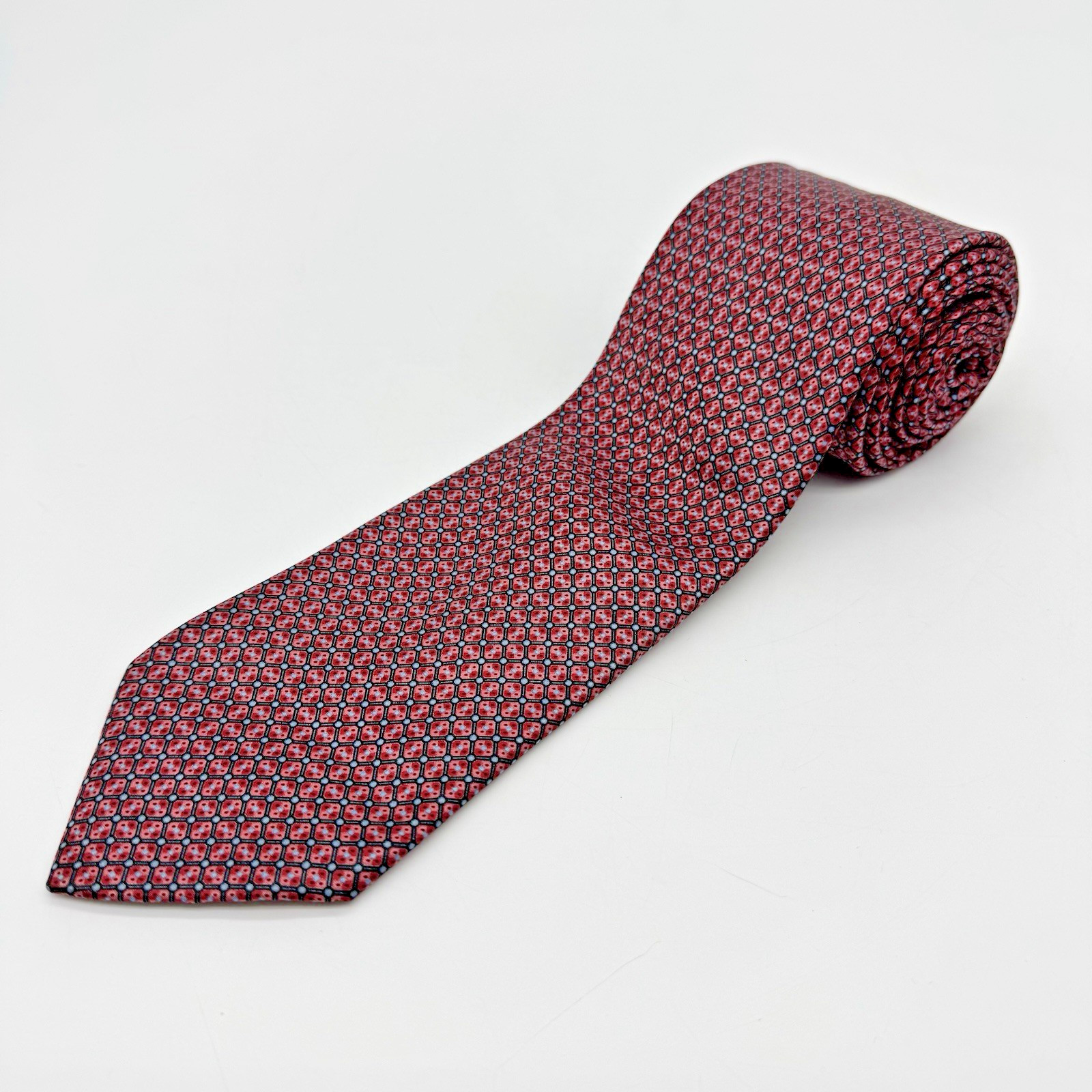 Italo Ferretti 100% Silk Men\'s Neck Tie Red Geometric Diamond Silvi Marina Italy Italo Ferretti 100% Silk Men\'s Neck Tie Red Geometric Diamond Silvi Marina Italy