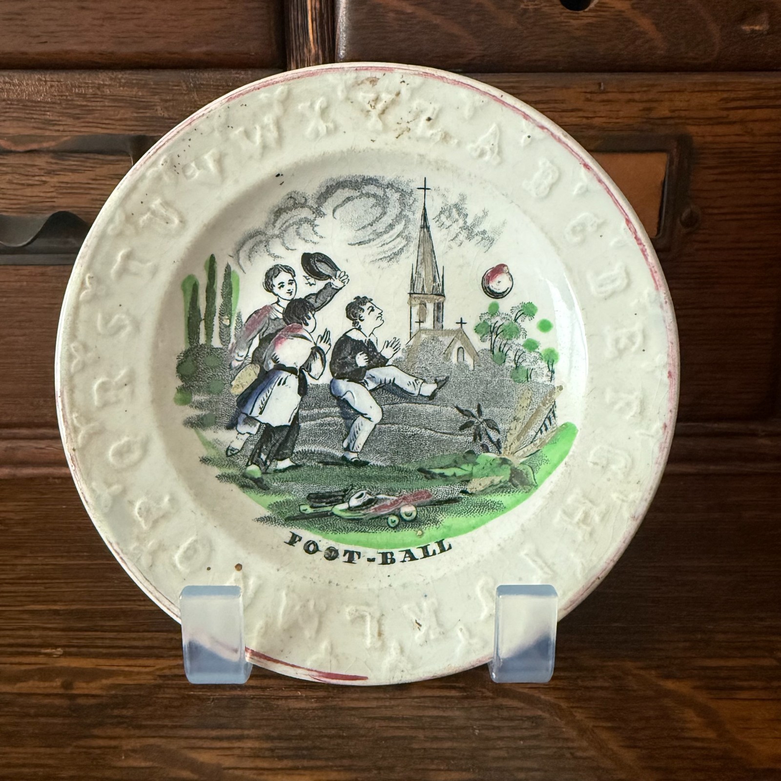 Antique Staffordshire ABC Alphabet Child\'s Plate Foot-Ball Football Victorian