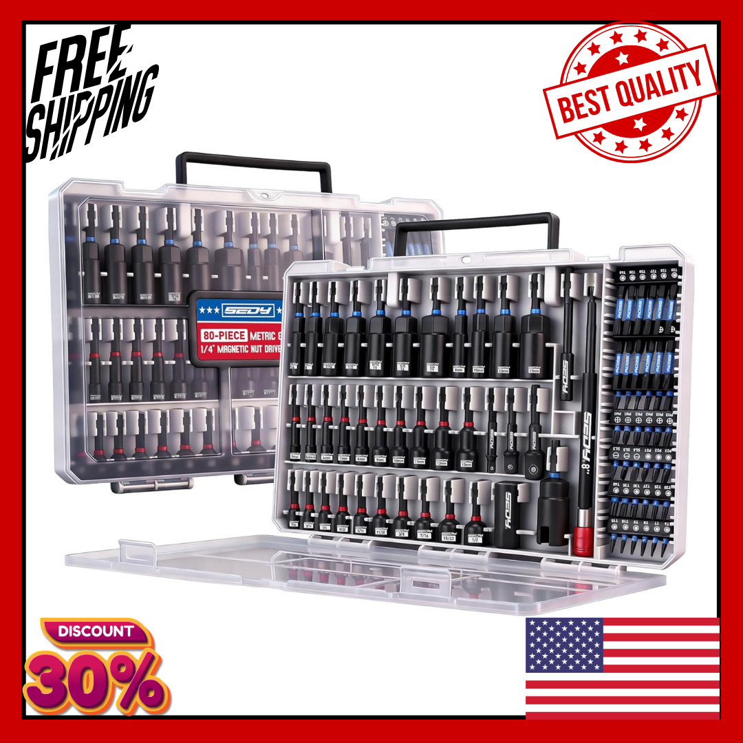 80-Piece Premium Magnetic Impact Nut Driver Set Metric & SAE with Socket Adapter 80-Piece Premium Magnetic Impact Nut Driver Set Metric & SAE with Socket Adapter