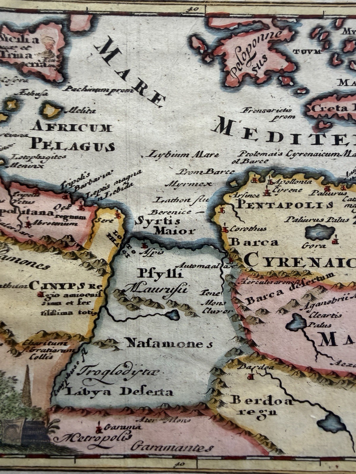 Egypt Libya Cluver 1729 Hand Color Map Original Antique Nile Africa Red Sea