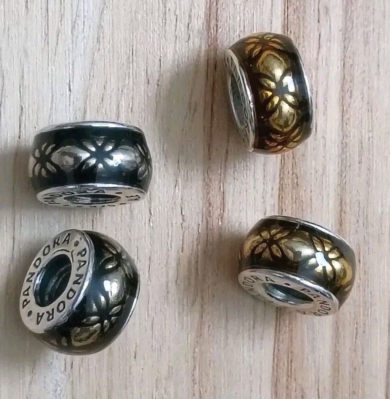 4) PANDORA 925 Sterling Silver Golden Dew Floral Spacer Fall Charm Bead LOT 