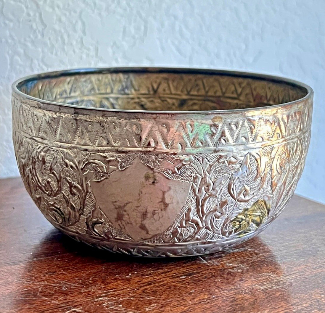 Authentic Antique Southeast Asian Repoussé Silver Bowl Thabeik Thai or Burmese