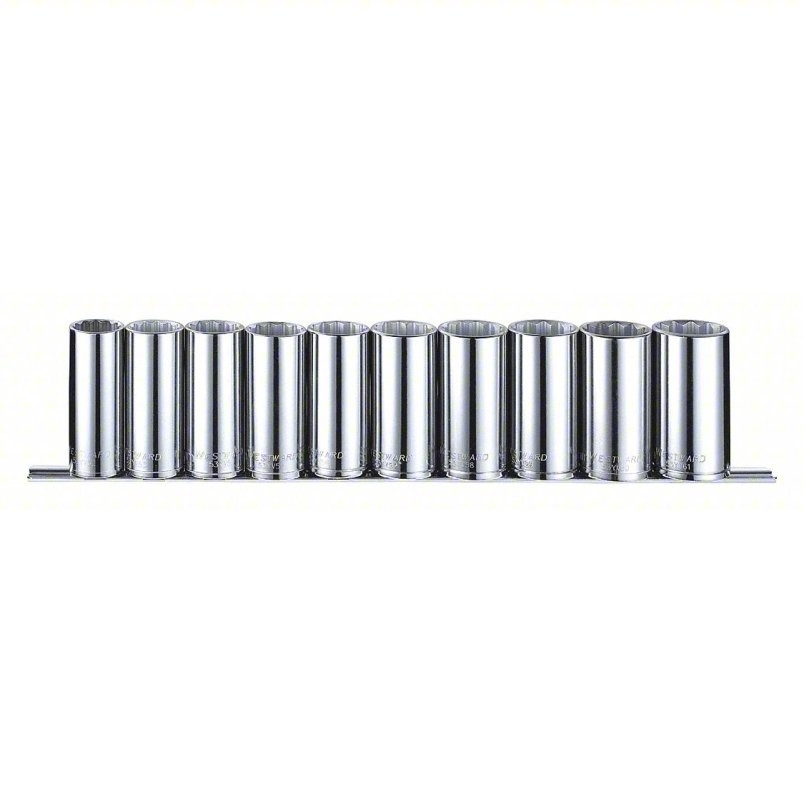Socket Set: 1/2 in Drive, 10pc, 12-Point, Metric, 22 mm to 32 mm, 53PN72 Socket Set: 1/2 in Drive, 10pc, 12-Point, Metric, 22 mm to 32 mm, 53PN72