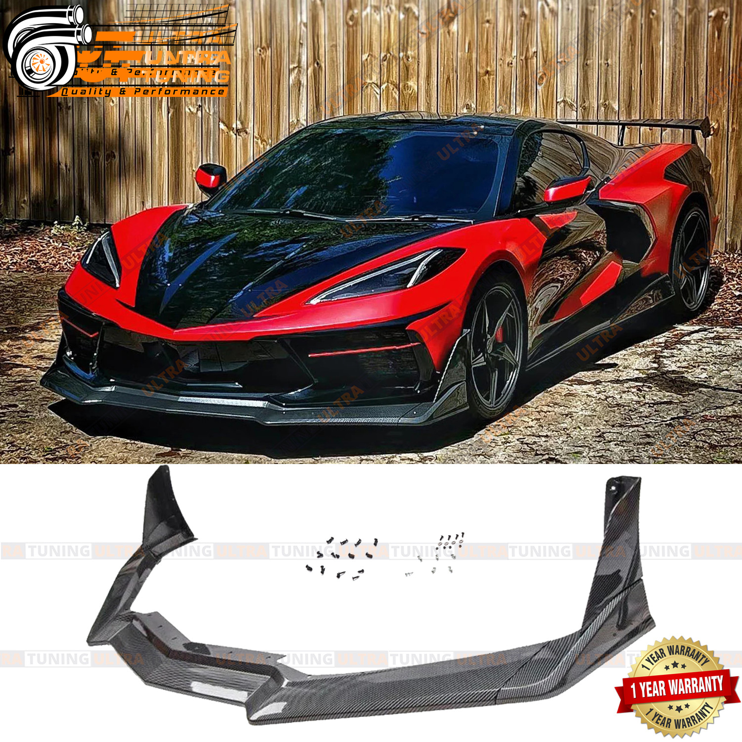 For Chevrolet Corvette C8 Z51 STG 2020-2026 Front Bumper Lip Carbon Fiber Look