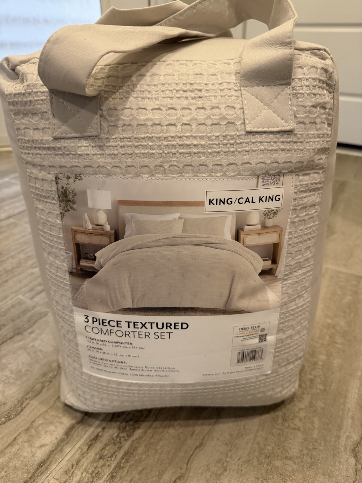 Linens and Hutch - Waffle Textured Down-Alternative Comforter, King, Dune/Beige