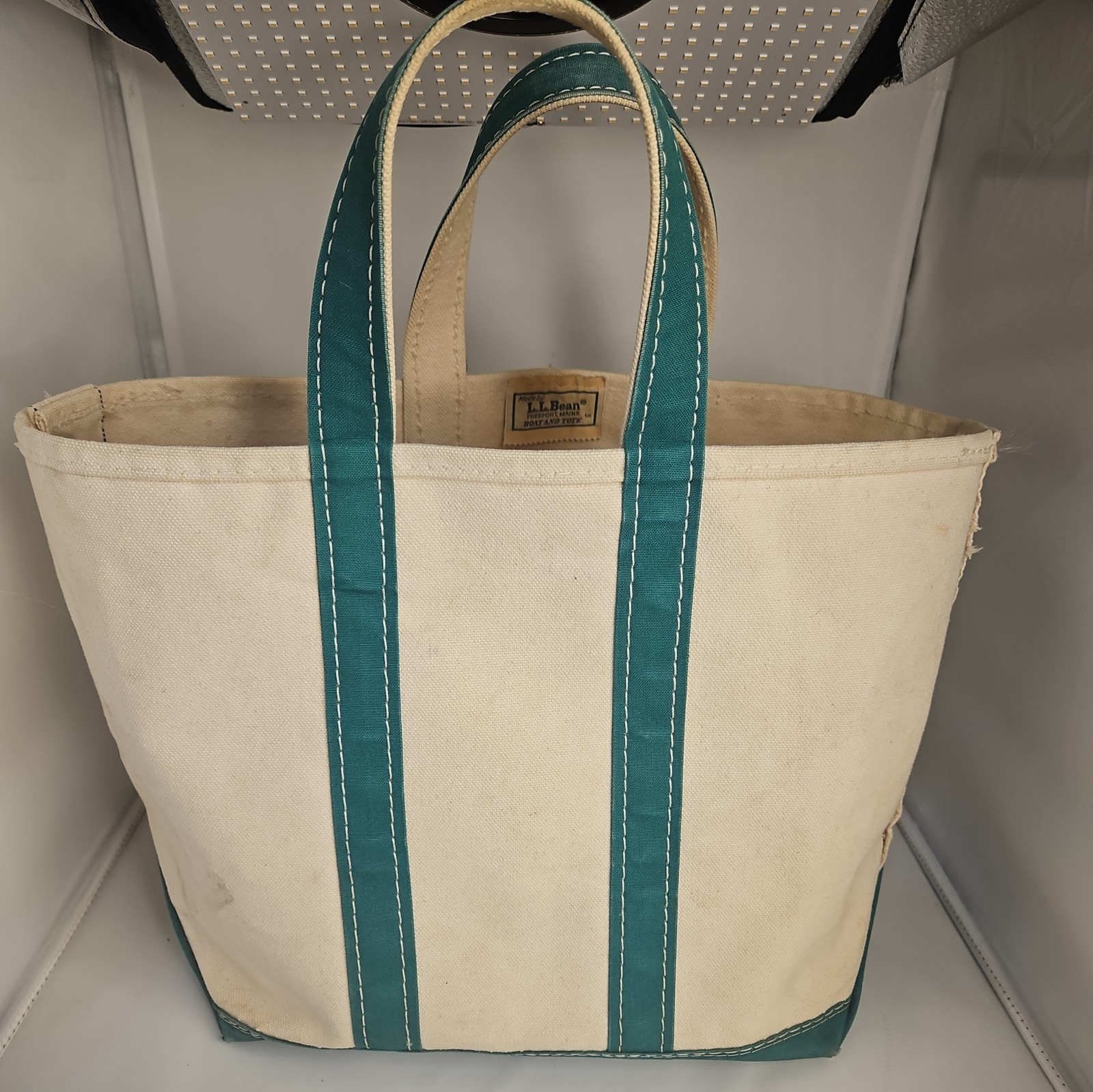 Vintage 1980s LL Bean Mini Boat and Tote Sawtooth Label green