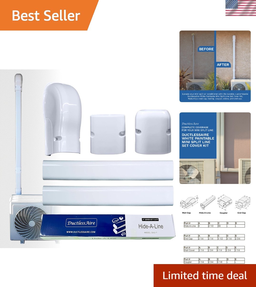 Ductless HVAC Mini Split Line Set Cover - for AC Line Cover White 3x7.5ft | P...