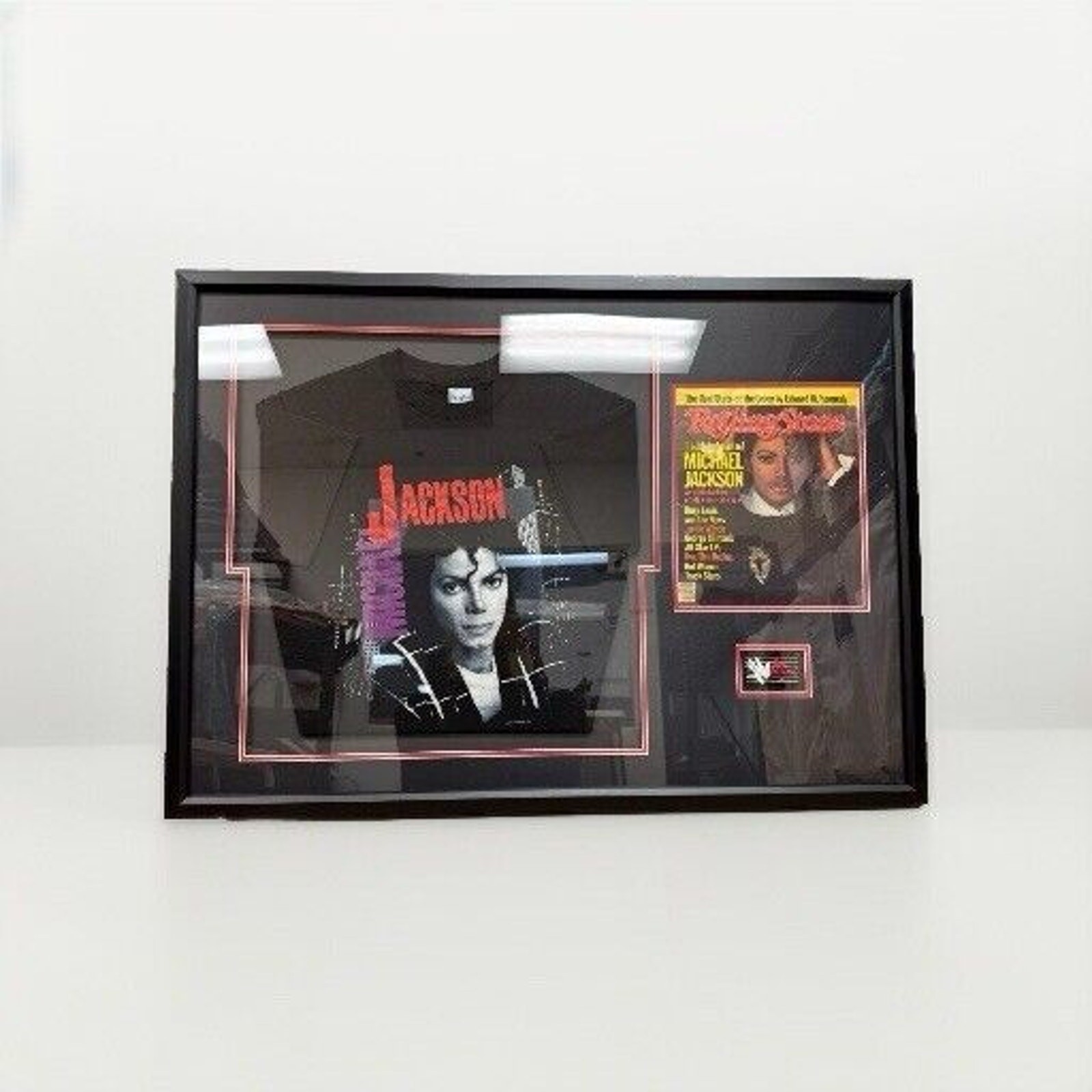 1988 Michael-Jackson Memorabilia Framed 41x29 Shirt And Magazine