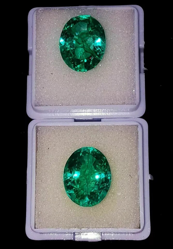 Emerald Oval Cut Zambian Green EGL Certified Pair 20 Ct Loose Natural Gemstone