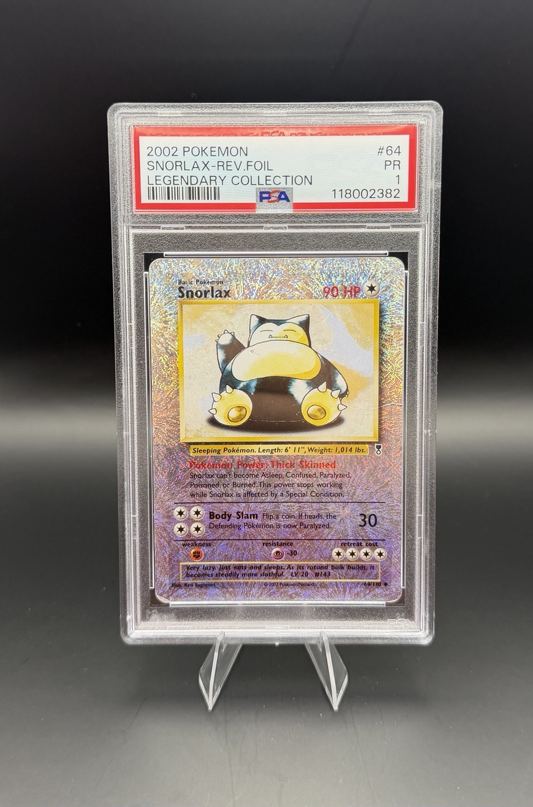 PSA 1 Pokemon 2002 Legendary (Collection) Snorlax 64/110 Reverse Foil