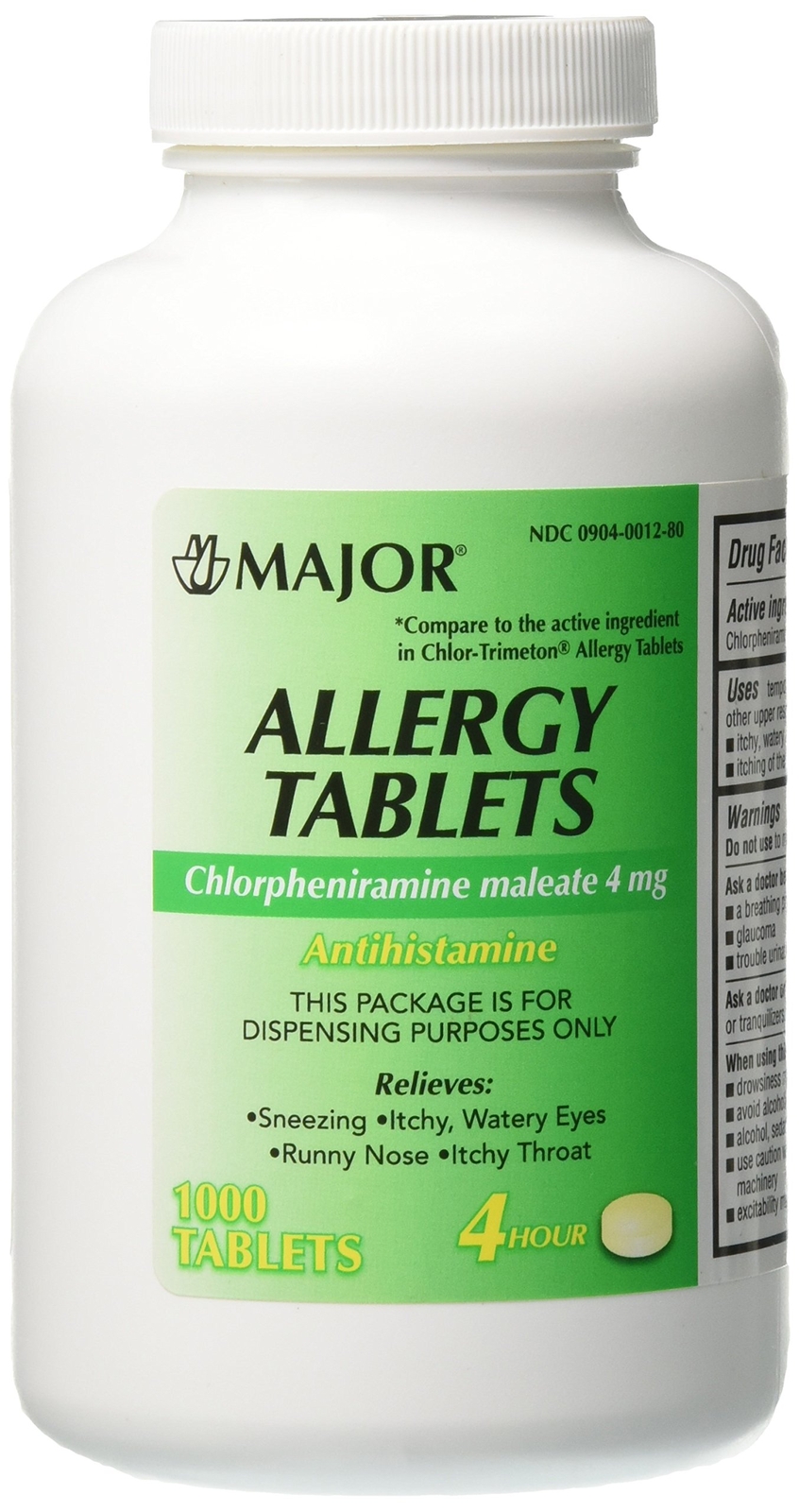 Major Pharmaceuticals Chlorpheniramine Maleate 4 mg Anti-Allergy Tablets, 1000 Major Pharmaceuticals Chlorpheniramine Maleate 4 mg Anti-Allergy Tablets, 1000
