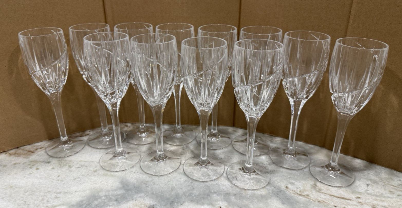 12 Vintage Mikasa Uptown Water Goblet Cut Crystal Wine Glasses Dinner Set 8-1/8\