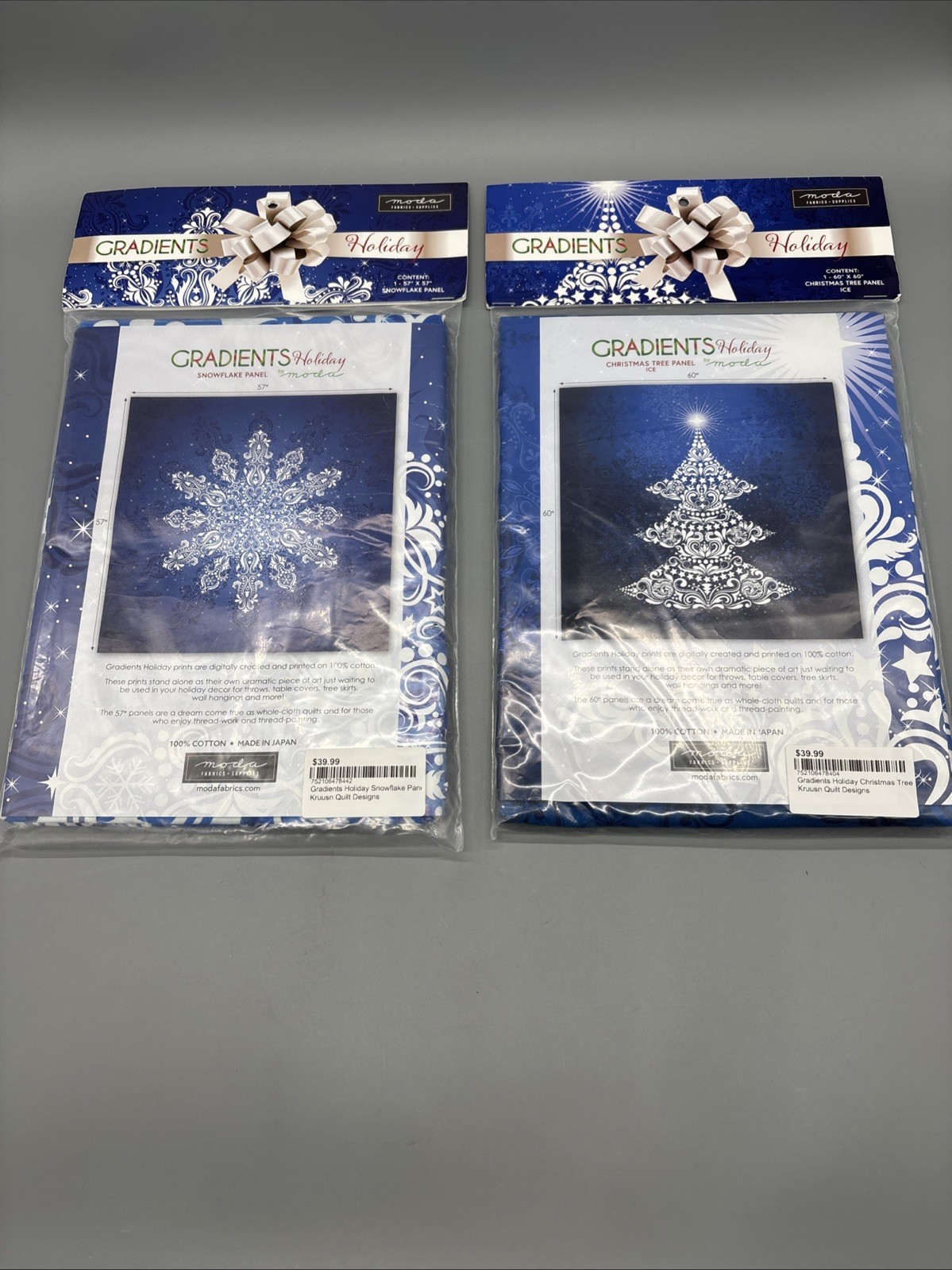 Lot Of 2 Moda Gradients Holiday Snowflake And Christmas Tree Panels