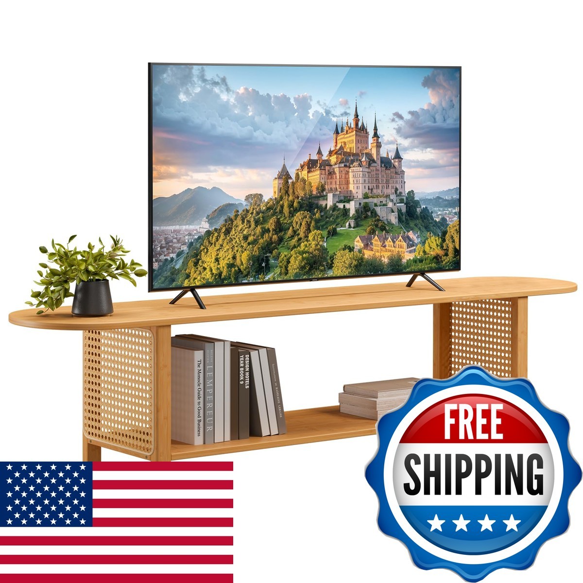 HollyHOME Bamboo TV Stand Storage TVs Up 65\ HollyHOME Bamboo TV Stand Storage TVs Up 65\