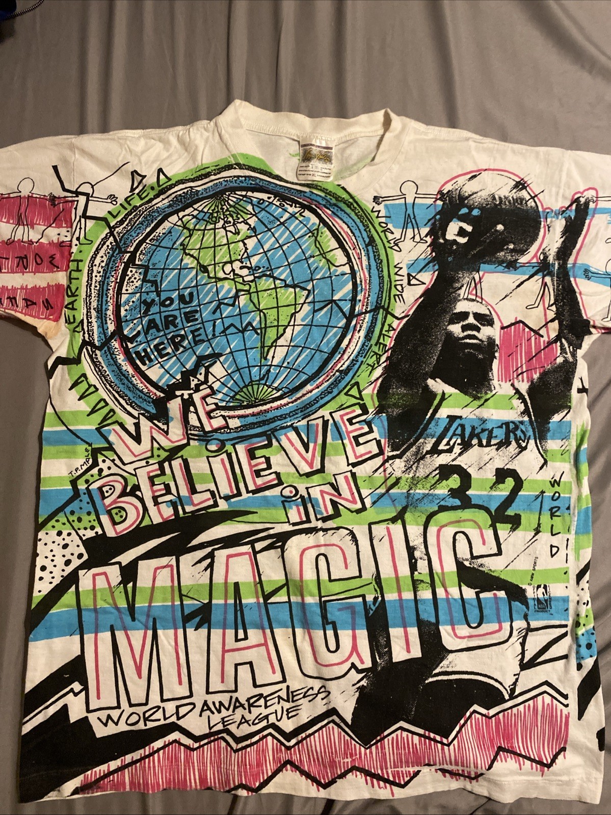 Vtg 1992 Magic Johnson We Believe in Magic ALL over print Fresh Prince Size XL