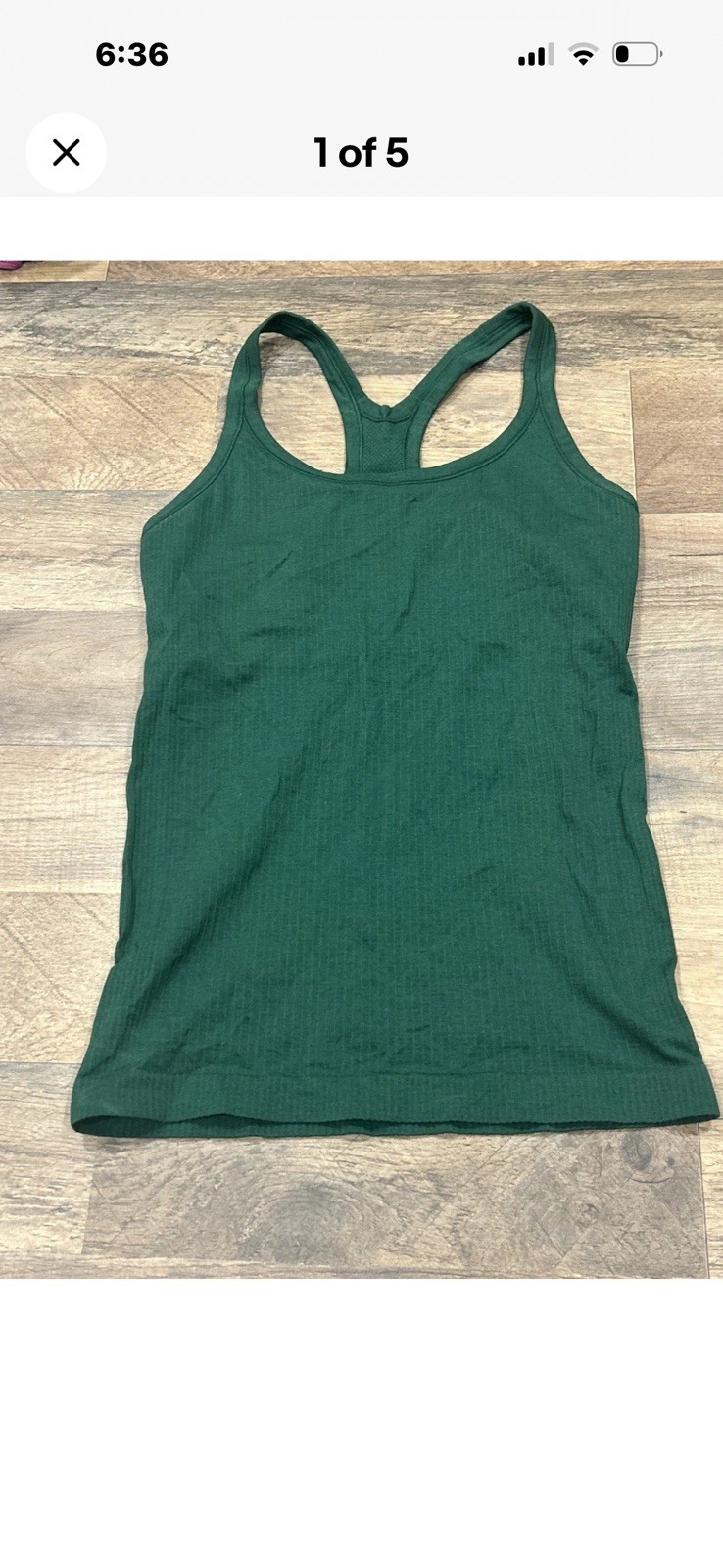 Lululemon Ebb To Street Tank Top Everglade Green Ribbed Size 6 Built In Bra