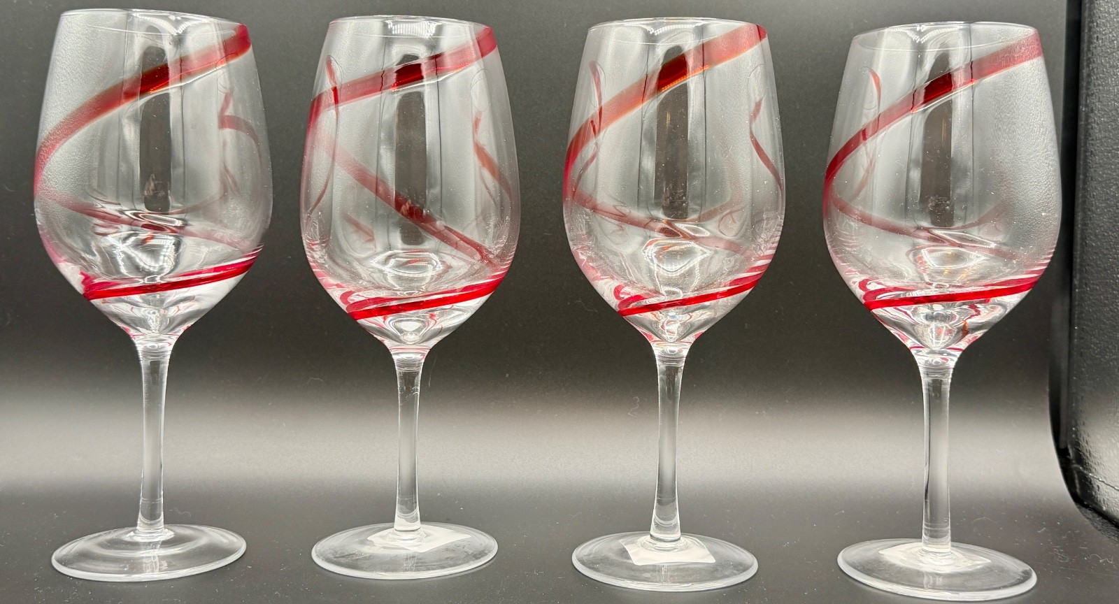 4 - PIER 1 Red Swirline Water / Wine Goblets - Original Stickers - 9\