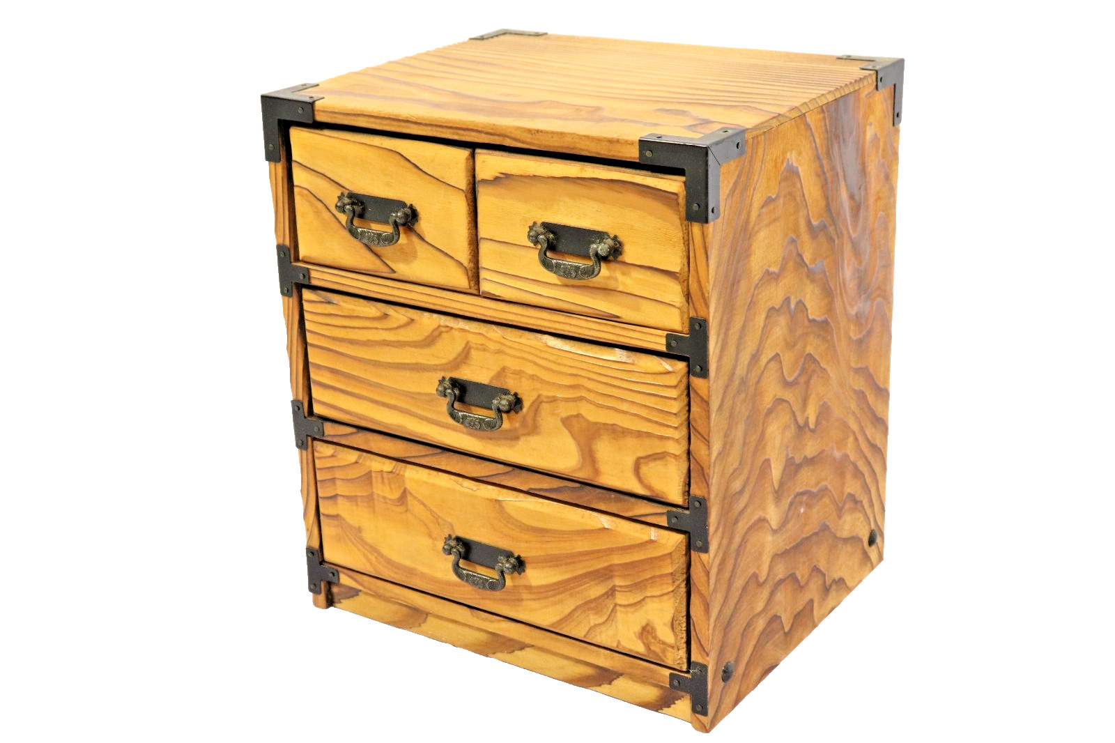 Japanese Vintage Yakisugi Cedar Small Tansu Chest Showa Cabinet Wooden Drawers ①