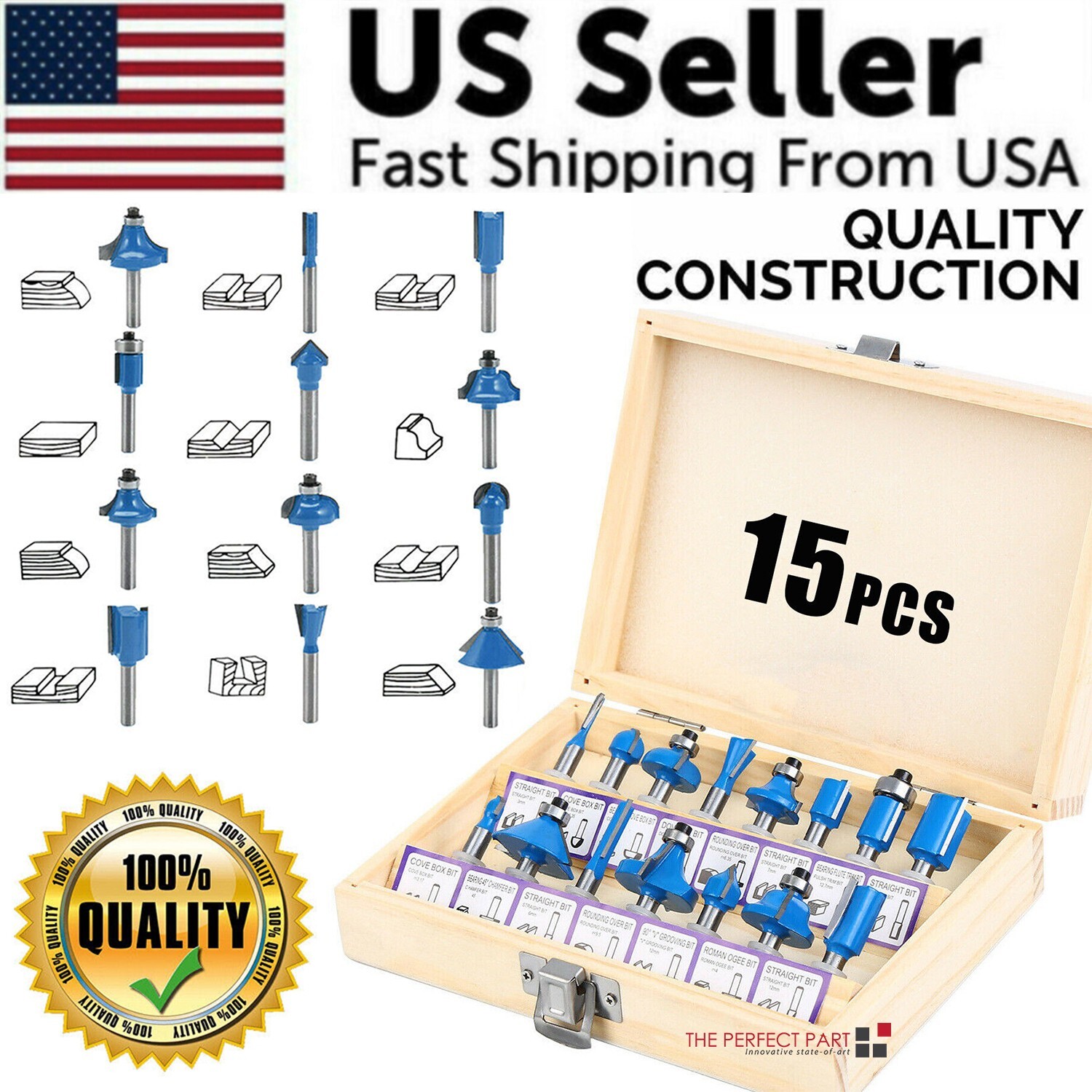 15Pcs Carbon Milling Cutter Router Bit Set Tungsten Carbide Router 1/4\ 15Pcs Carbon Milling Cutter Router Bit Set Tungsten Carbide Router 1/4\