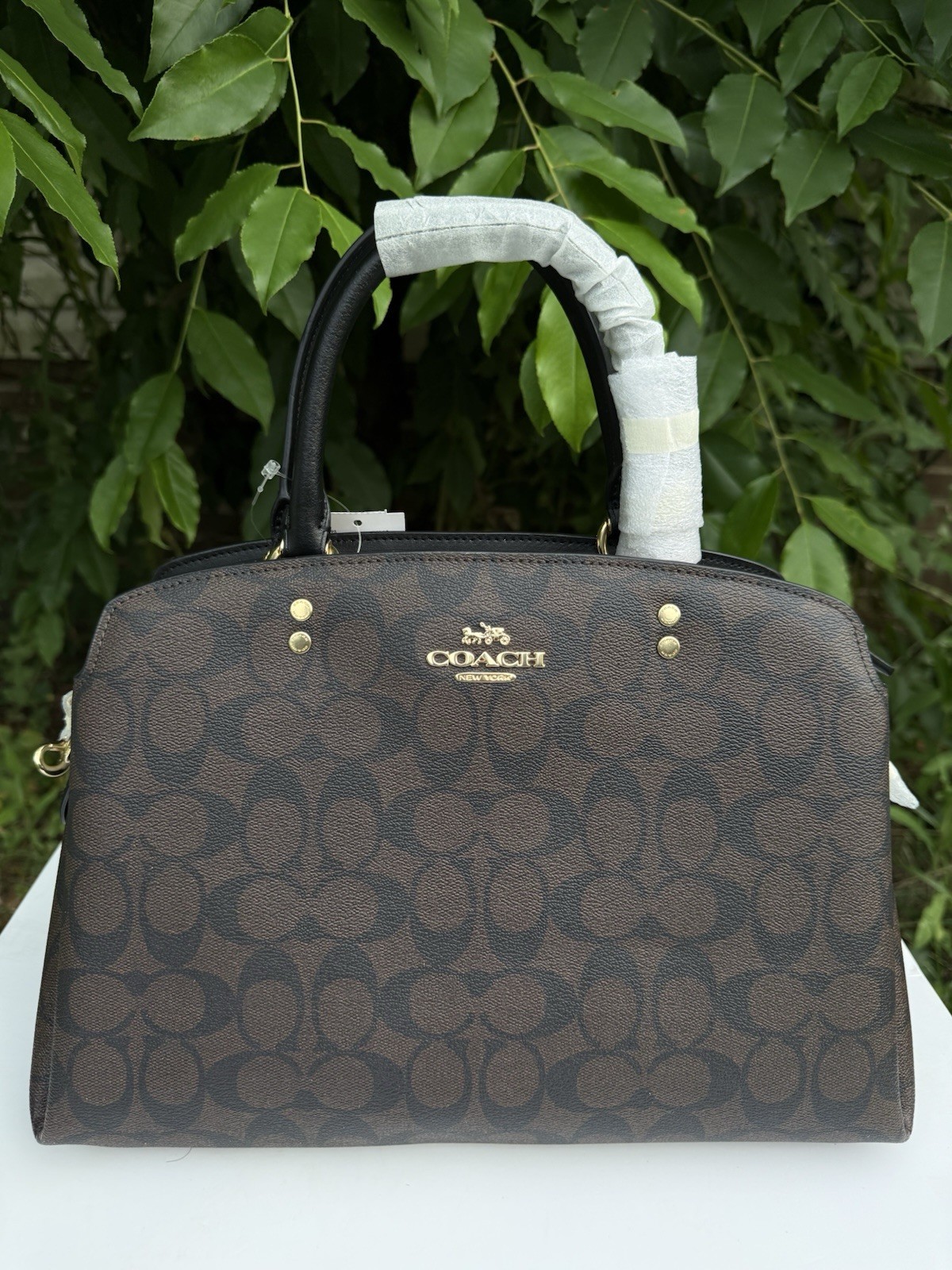 AUTHENTIC COACH Medium Carryall Satchel Signature Logo Brown Black New With Tag