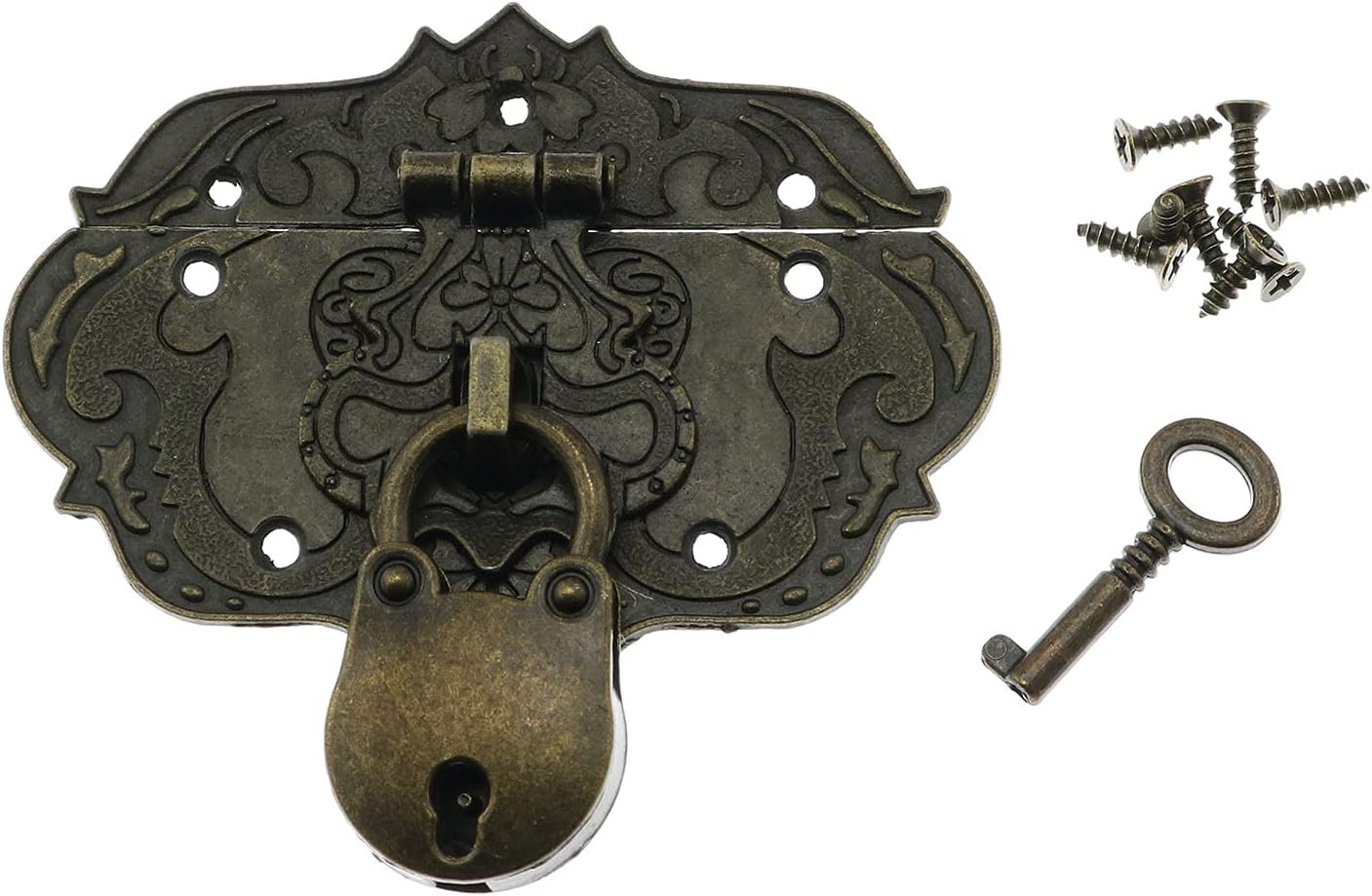 Antique Embossing Decorative Brass Hasp Clasp Latch Lock with Screws Bronze Antique Embossing Decorative Brass Hasp Clasp Latch Lock with Screws Bronze