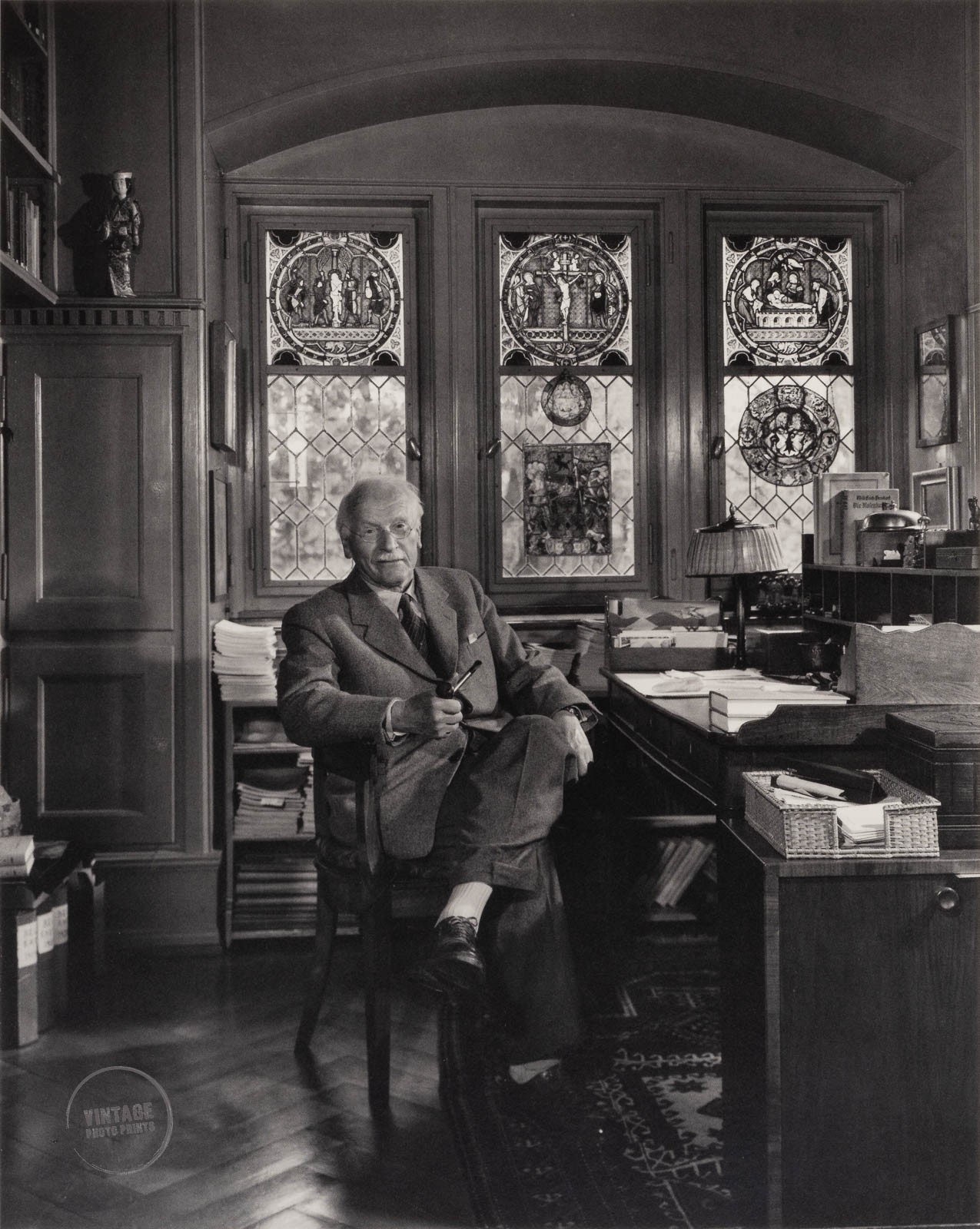 VTG Yousuf Karsh Print Carl Jung psychiatrist Engraving Art Photo 1958 Mat 13x15
