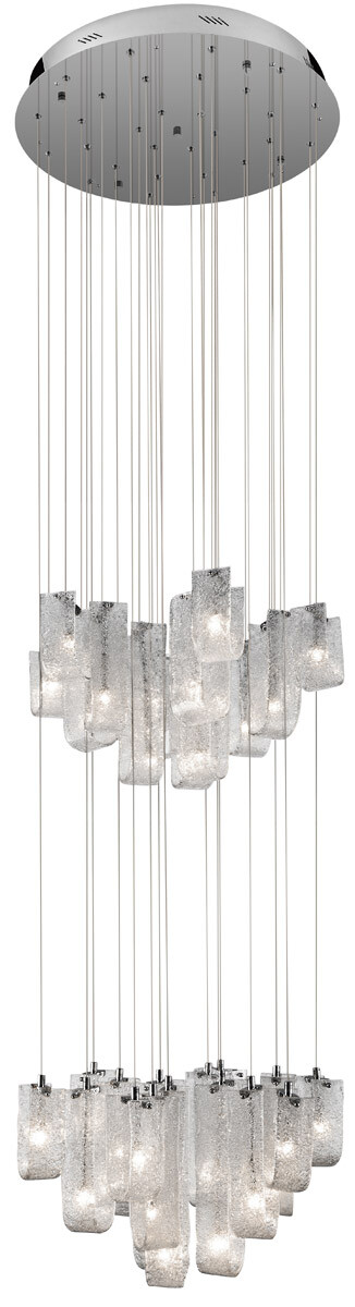 Zanne 30LT 2-Tier Pendant/Chandelier Chrome and Hand-Formed Clear Glass $4500 Zanne 30LT 2-Tier Pendant/Chandelier Chrome and Hand-Formed Clear Glass $4500
