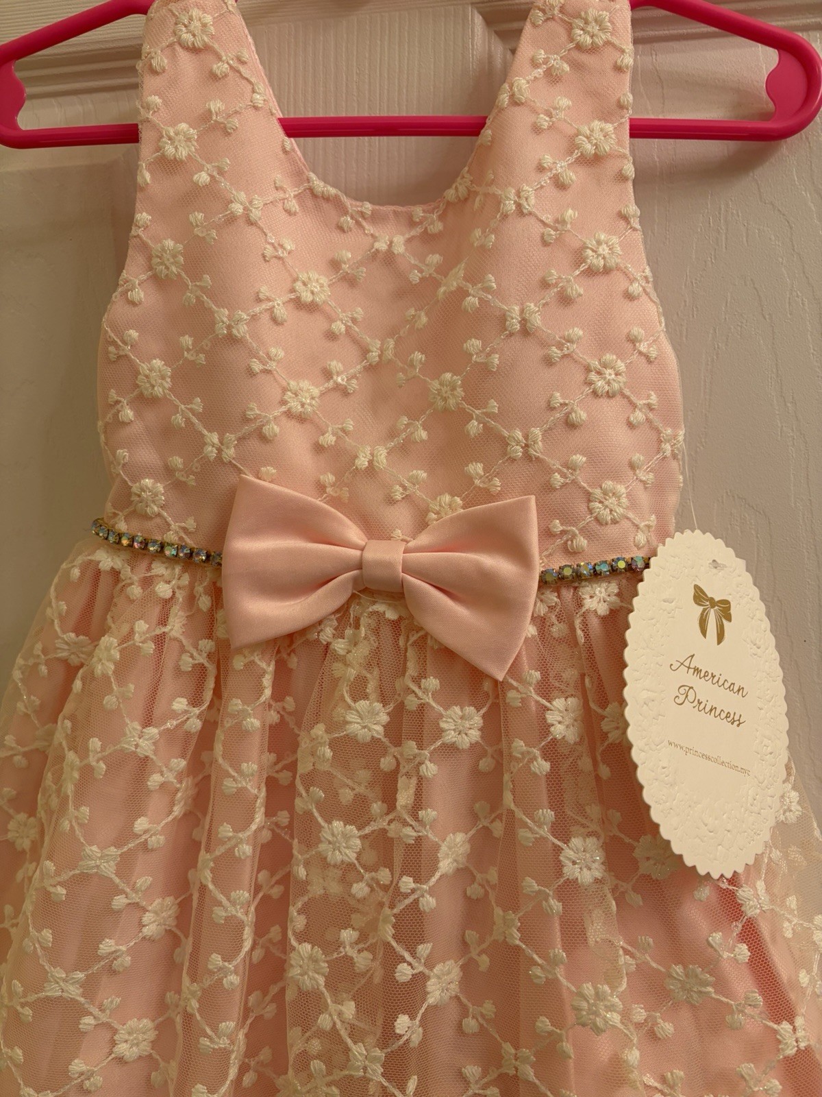AMERICAN PRINCESS GIRLS PINK, WHITE DRESS, RHINESTONE EMBELLISHED WAIST, SIZE 3 AMERICAN PRINCESS GIRLS PINK, WHITE DRESS, RHINESTONE EMBELLISHED WAIST, SIZE 3