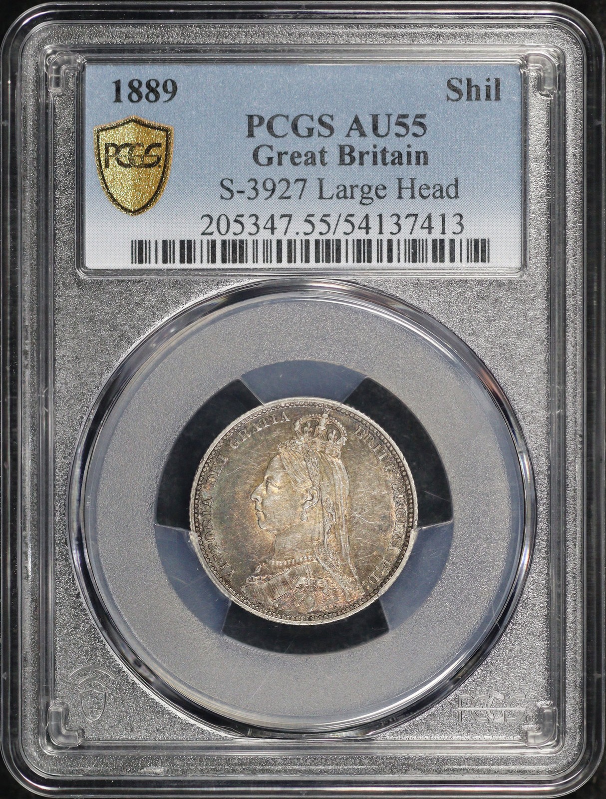 1889 Great Britain Silver 1 Shilling KM-774 S-3927 Large Head PCGS AU-55