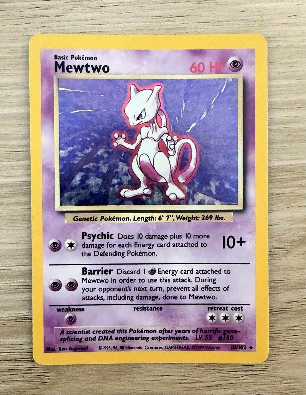 1999 Pokémon Base Set Mewtwo 10/102 Holo Rare Wizards of the Coast LP
