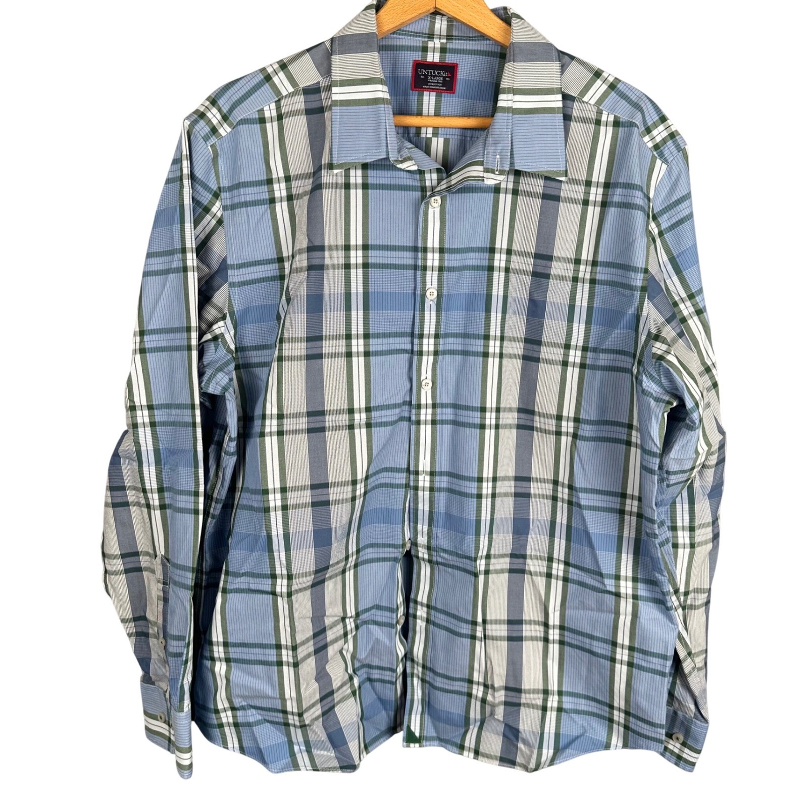 UNTUCKit Malibran WF Plaid Button Down Shirt Mens XL Blue Green Wrinkle Free