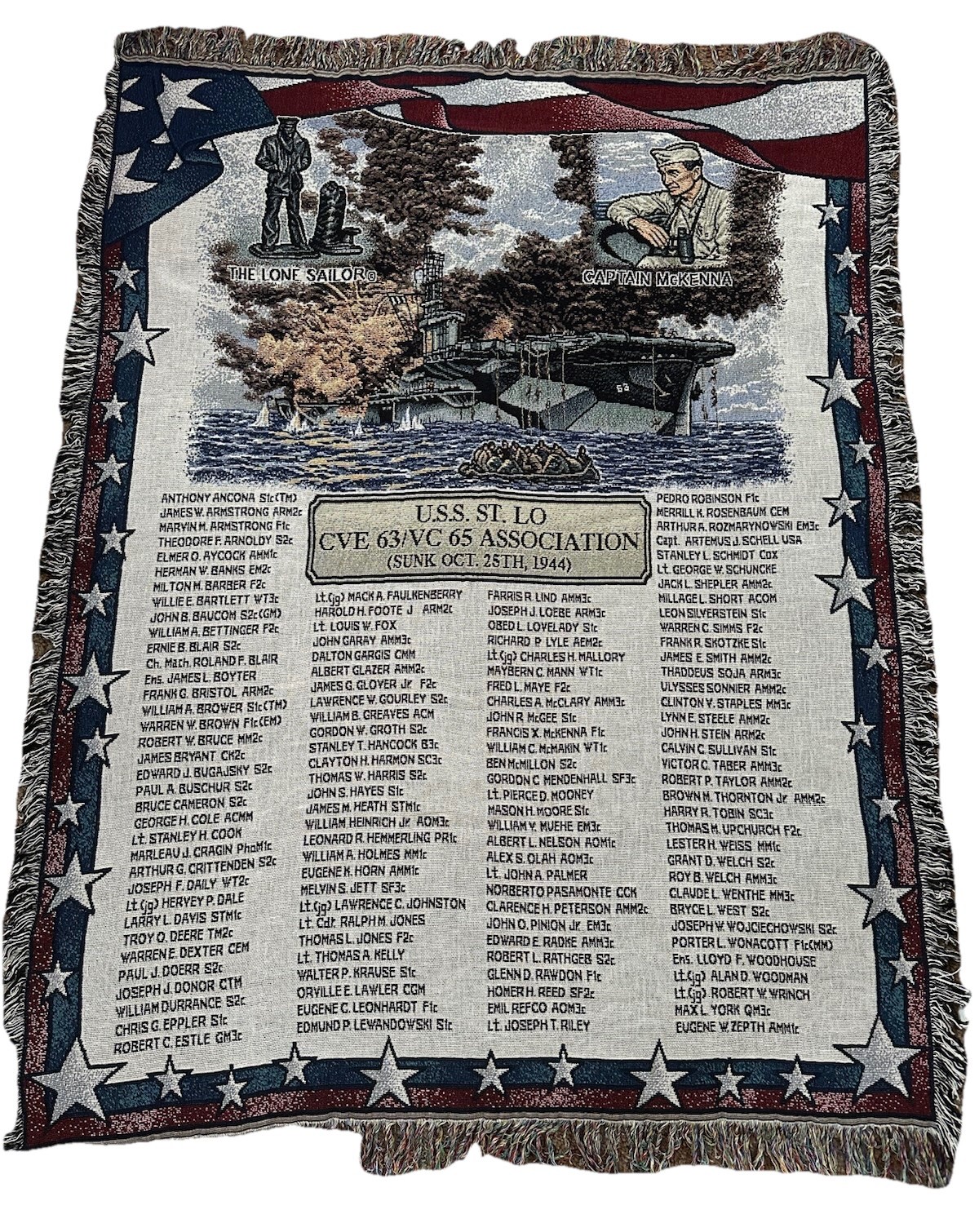 USS St Lo CVE-63 VC-65 WWII Navy Memorial Cotton Throw Blanket Made USA 67x50
