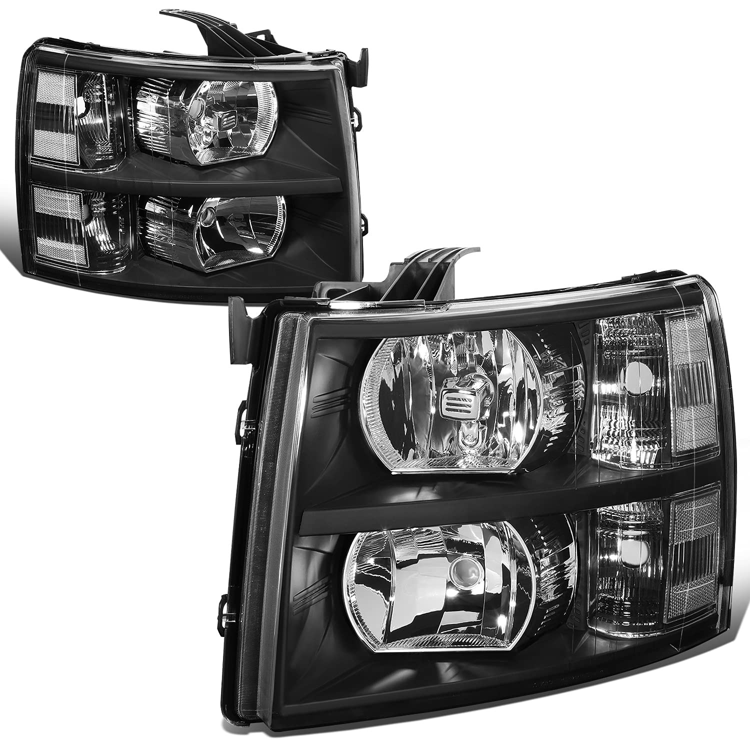 Pair Black DNA Motoring HL-OH-CSIL07-BK-CL1 Housing Headlights Compatible