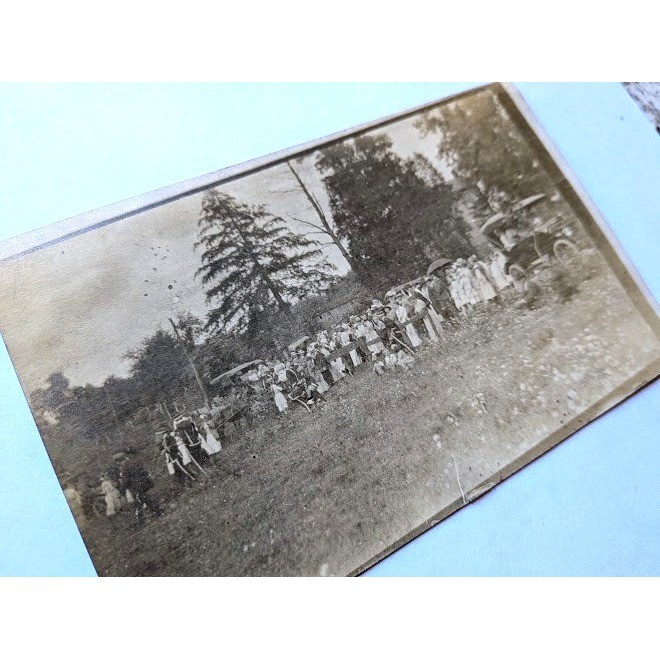 RPPC Real Photo Postcard Portrait Card People Gathering Antique Car Black White RPPC Real Photo Postcard Portrait Card People Gathering Antique Car Black White