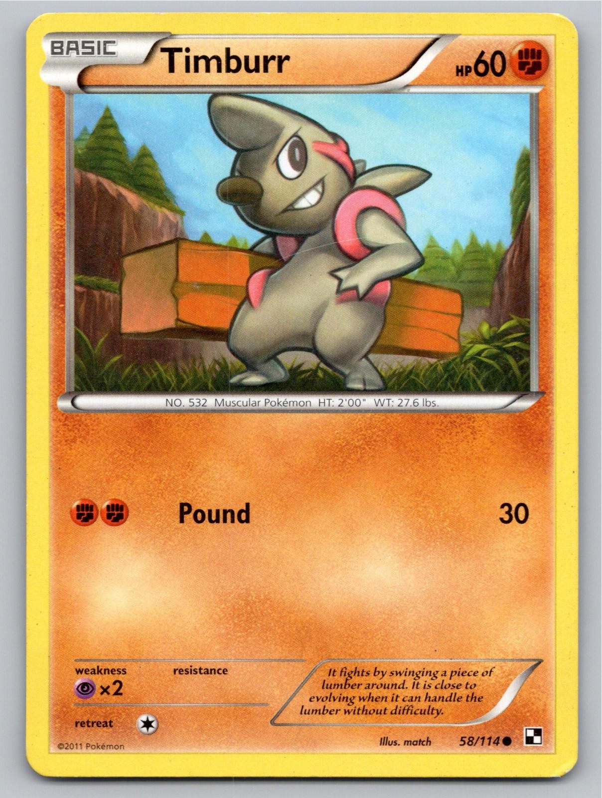 2011 POKEMON TIMBURR BLACK & WHITE 58/114 C LP A88170 FREE S&H
